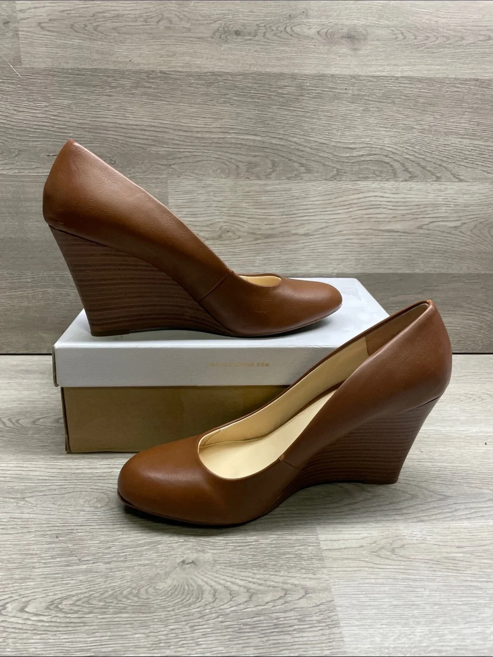 Jessica Simpson Cognac Leather Wedge Pumps #498